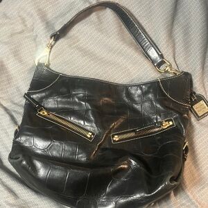 Dooney & Bourke Black Croc-Embossed Shoulder Bag